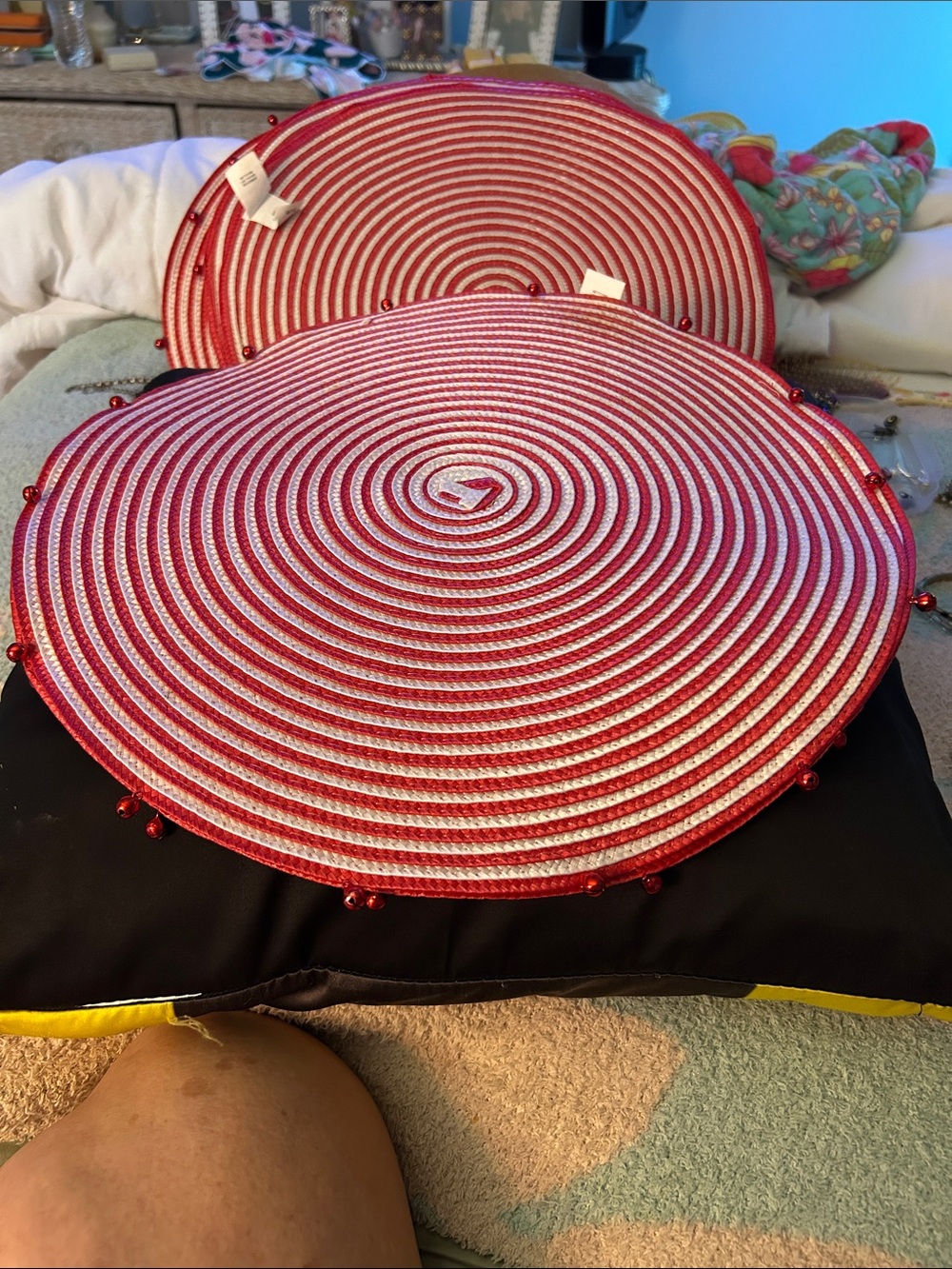 Round Red & White Spiral Placemats Six